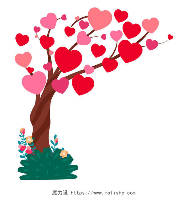 手绘卡通爱心树原创插画海报卡通爱心树元素